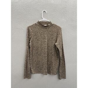 Willow & Root Womens Shirt Size XL Brown Animal Print Long Sleeve Mock Neck Thin